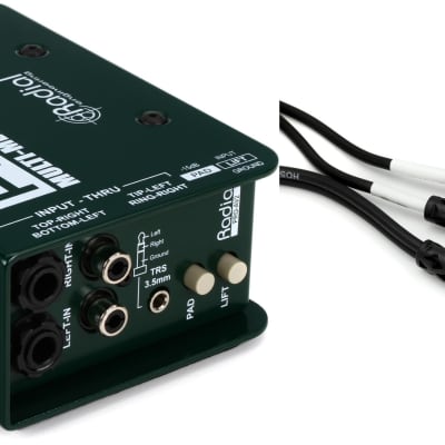 Radial ProAV2 2-channel Passive A/V Direct Box  Bundle with Hosa CMP-153 Stereo Breakout Cable - 3.5mm TRS Male to Left and Right 1/4-inch TS Male - 3 foot image 1