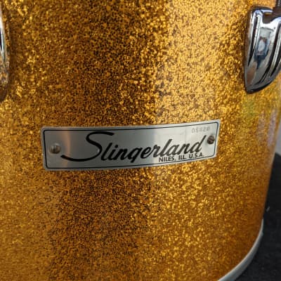 1970s Slingerland Gold Sparkle Wrap 10 x 16" Concert Tom - Timpani Like Tone - Looks & Sounds Great! image 2