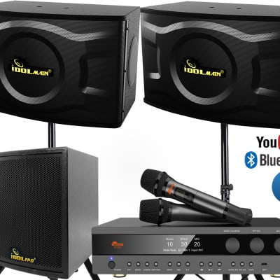 IDOLmain 4000W Mixing Amp &2000W Super Bass Speakers & 1000W Subwoofer FREE Wireless Microphone Karaoke System image 1