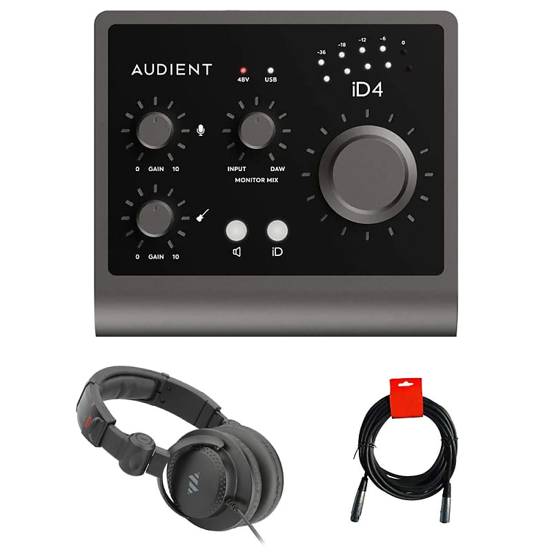 Audient iD4 MKII USB-C Audio Interface Bundle with Polsen Studio Monitor  Headphones & XLR Cable