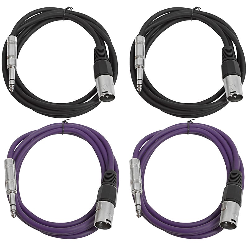 4 Pack of 1/4 Inch to XLR Male Patch Cables 6 Foot Extension Cords Jumper - Black and Purple image 1