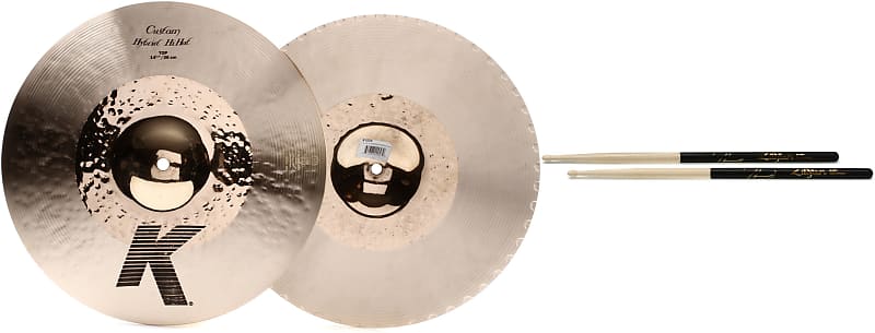 Zildjian 14.25 inch K Custom Hybrid Hi-hat Cymbals  Bundle with Zildjian Hickory Dip Series Drumsticks - 5A - Wood Tip - Black image 1