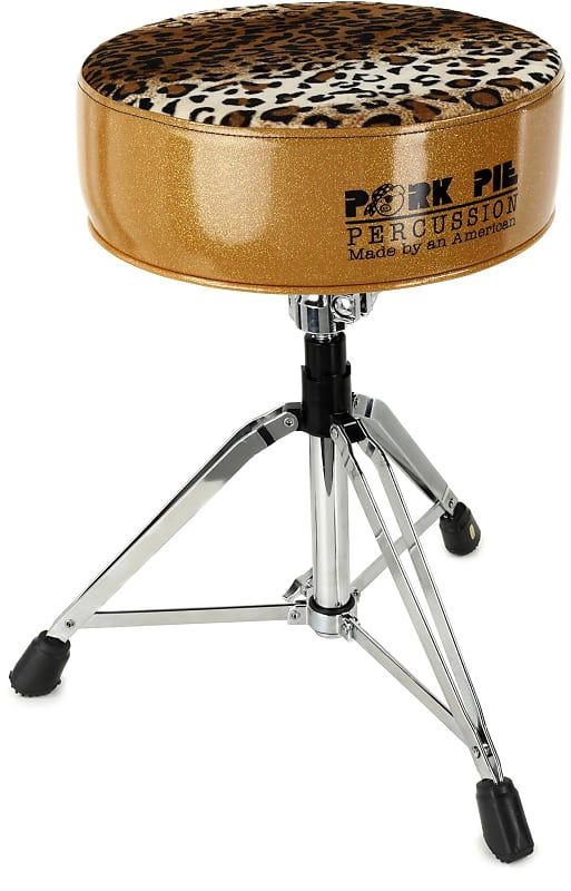 Pork Pie Percussion Round Drum Throne Gold with Leopard Reverb