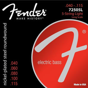 Fender 7250 Bass Strings, Nickel Plated Steel, Long Scale, 7250-5L .040-.115 Gauges, (5) 2016