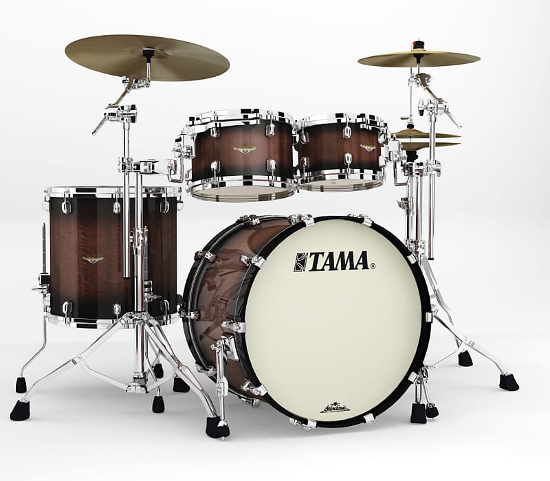 Tama  Starclassic maple exotic drum set 7" x 10" and 8" x 12" toms, 16" x 16" floor tom, 16" x 22" bass drum Tobacco Sunset Movingui image 1