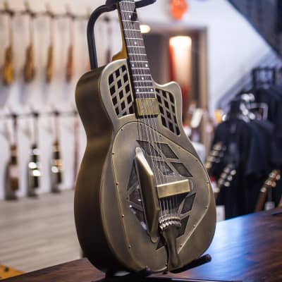 National T-14 Cutaway Tricone Resonator Acoustic/Electric - Antique Brass w/Hard Shell Case image 10