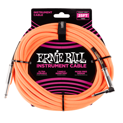 Ernie Ball 25ft  Neon Orange Braided Straight/Angle Instrument cable P06067 image 1