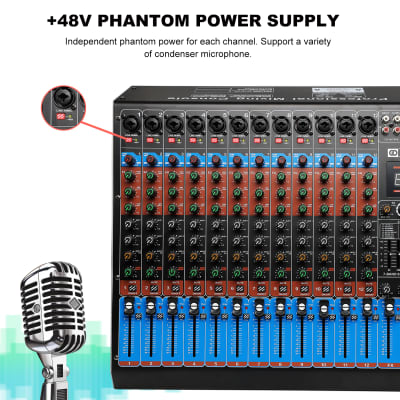 Audio Mixer, 8 channels with 256 DSP Effects, 7-band EQ,Independent 48V Phantom Power&Mute Button,Bluetooth Function,USB Interface Recording For Studio & Stage (AE80) image 4