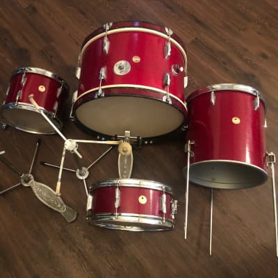 Beverley Birch 4-Piece Jazzset early 1960s Red Sparkle, New 12" heads, Beautiful Shells! image 3