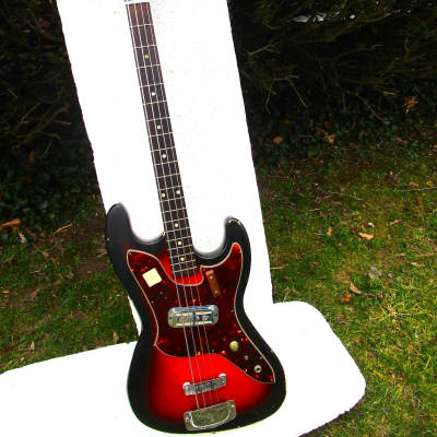 Harmony  Silhouette H-25 Bass Guitar, Late 1960's, USA, Cherryburst, Dearmond Pickup, Caseburst image 2