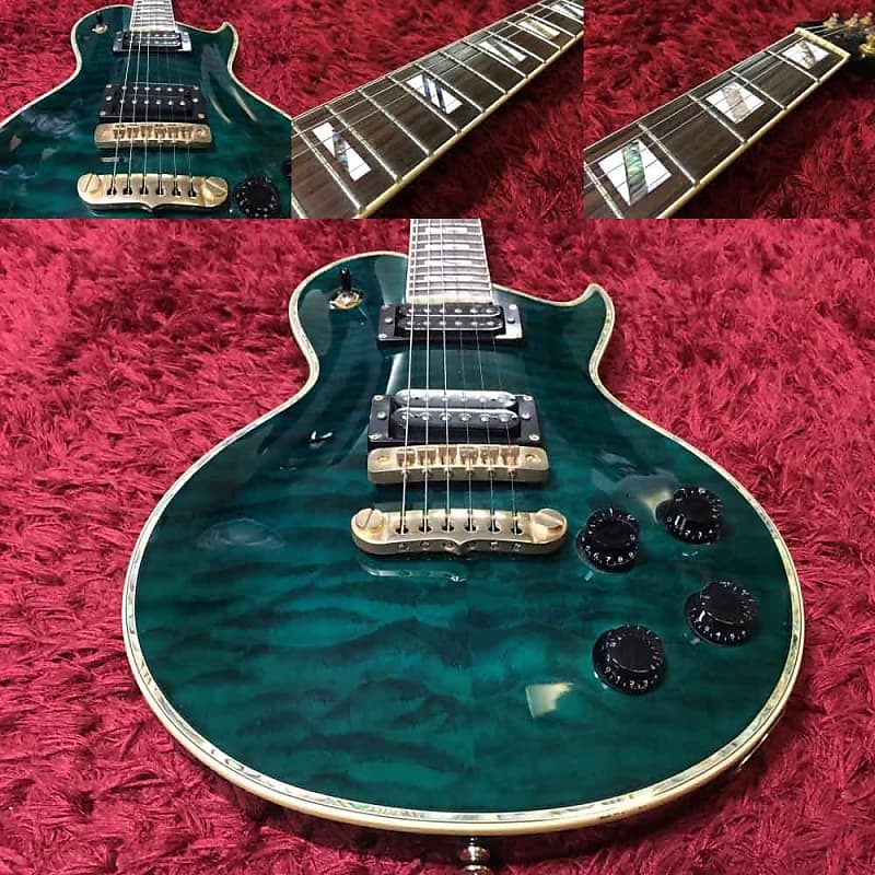 Beautiful good Aria Pro II original custom body Les Paul electric guitar  green w/SC Used in Japan