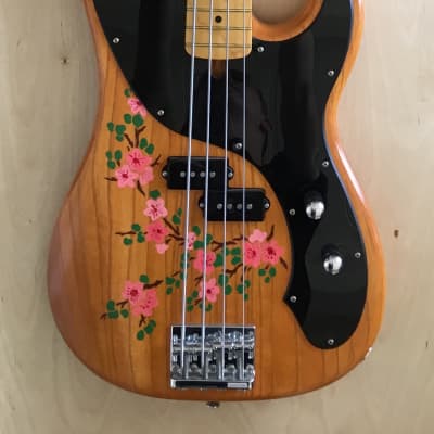 Crowfoot Precision Bass 2017 Antique Blonde with floral design, HSC included image 1