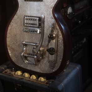 Postal Handmade Gulf Coast Rebel Metal Top Silver Plate and Bloodwood Distressed Bigsby image 2