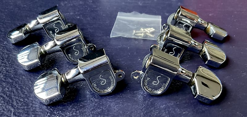 VINTAGE SCHALLER TUNERS - 70'S - CHROME 3+3 MADE IN WEST GERMANY - EXCELLENT COND - AS USED BY GIBSON image 1