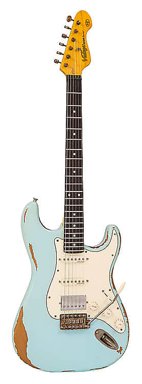 Vintage V6H ICON HSS Electric Guitar Ultra-Gloss Distressed LAGuna Blue image 1