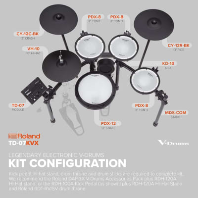 Roland TD-07KVX Electronic V-Drums Kit – with VH-10 Floating Hi-Hat and Best-Ever Cymbals – Bluetooth Audio & MIDI – 40 Free Melodics Lessons,Black image 11