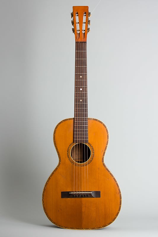 Concert Size Flat Top Acoustic Guitar, labeled Galiano,  c. 1925, black hard shell case. image 1