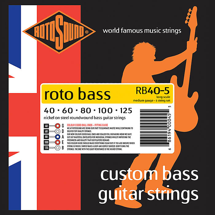 Rotosound RB40-5 Nickel on Steel Roundwound Bass Strings 5 String Set image 1
