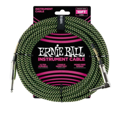 Ernie Ball 10ft Braided Instrument Cable Lead - Black/Green for sale