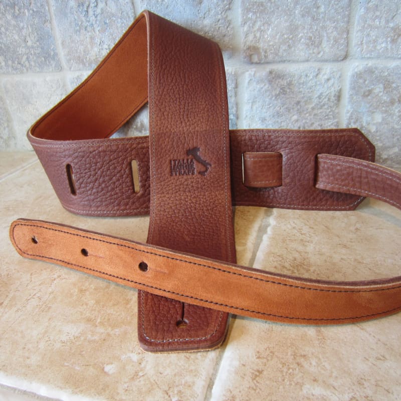 3-Inch Wide Brown Leather Guitar Strap with Clipped Corner Buckle - Slinger  Straps