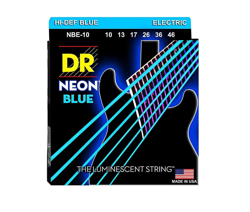 DR Strings NBE-10 Hi-Def NEON Blue Coated Medium, Electric Guitar Strings, 10-46 image 1