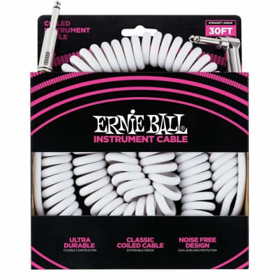Ernie Ball Instrument Cable WHITE Ultraflex 30' Coiled Straight/ Angle 6045 image 5