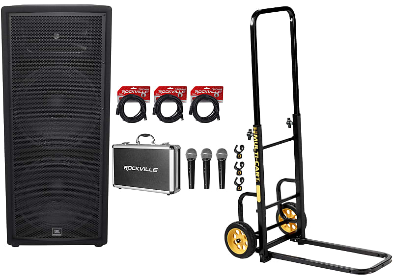 JBL JRX225 2000 Watt Dual 15 2-Way DJ Pa Passive Speaker+Hand Truck Cart+3 Mics