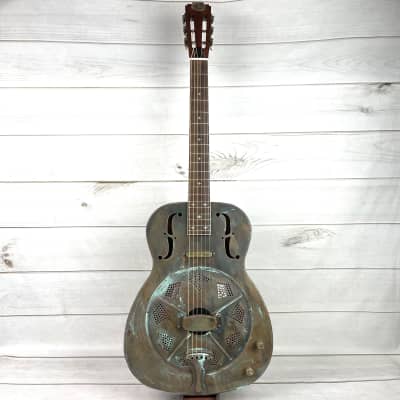 Royall FB Blues Hound Distressed Relic Brass Finish 14 Fret Single Cone Resonator With Pickup image 3