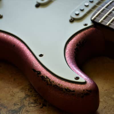 American Fender Custom Stratocaster Relic Nitro Faded Pink Sparkle image 2