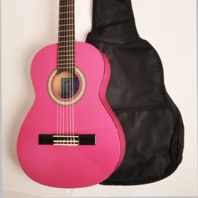 Left Handed Classical Acoustic Guitar 3/4 Size (36") Omega Class 3/4 Mpn Pink LH image 1