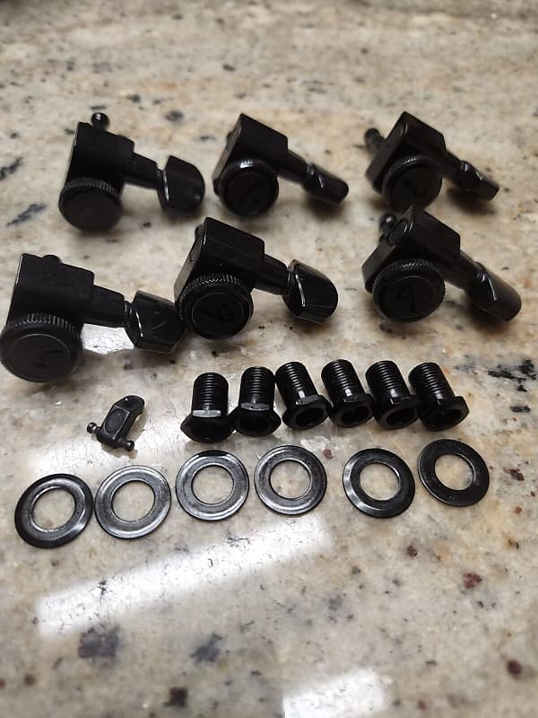 Fender Black Locking Tuners F logo Strat/Tele Reverb