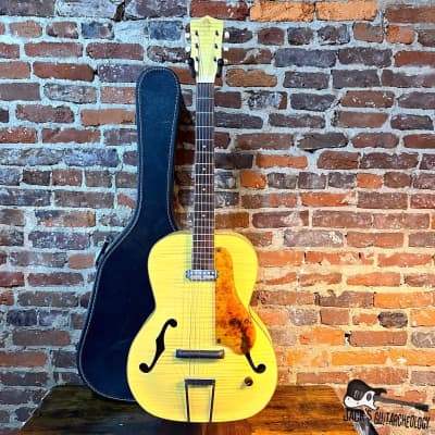 03-22 Harmony H1214 Acoustic Archtop Rubber Bridge w/ Flats, Victory Goldfoil & OHSC (1950s - Natural Flame) image 2