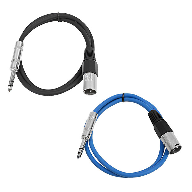 Seismic Audio SATRXL-M2-BLACKBLUE 1/4" TRS Male to XLR Male Patch Cables - 2' (2-Pack) image 1