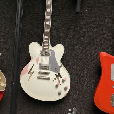 Rock and Roll Relics Lightning Hollowbody White Over Shell Pink for sale