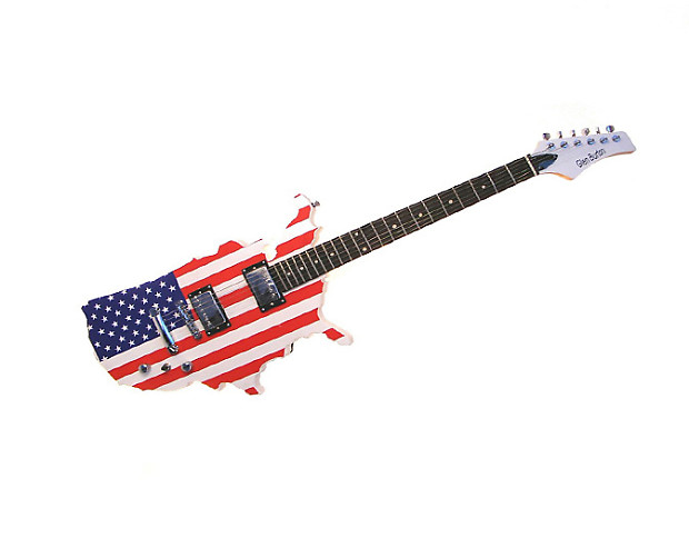 Glen Burton USA Custom Cutout Map/Flag Stars Stripes Red White Blue Electric Guitar Package Gig Bag image 1