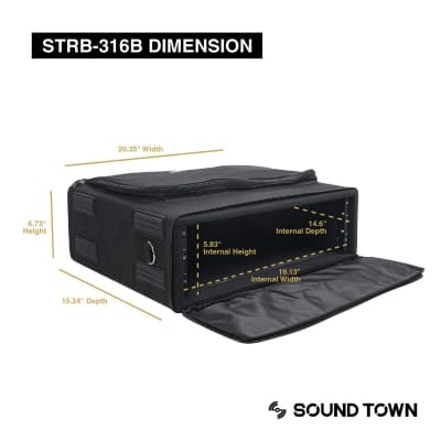STRB-316B | Portable 3U Rack Bag, Soft Rack Case with 14" Rackable Depth, Plywood Rack Frame, Shoulder Strap, Accessory Pocket image 6