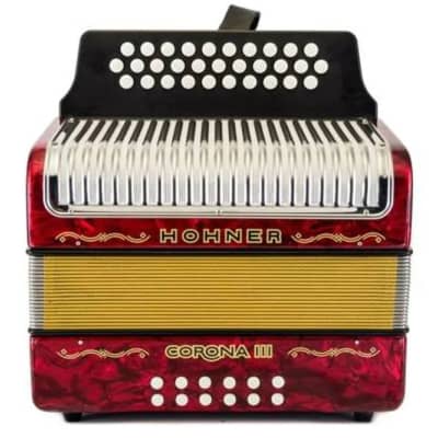 Hohner Hohner Button Accordion Corona III  ADG, With Gig Bag And Straps, Red red image 1