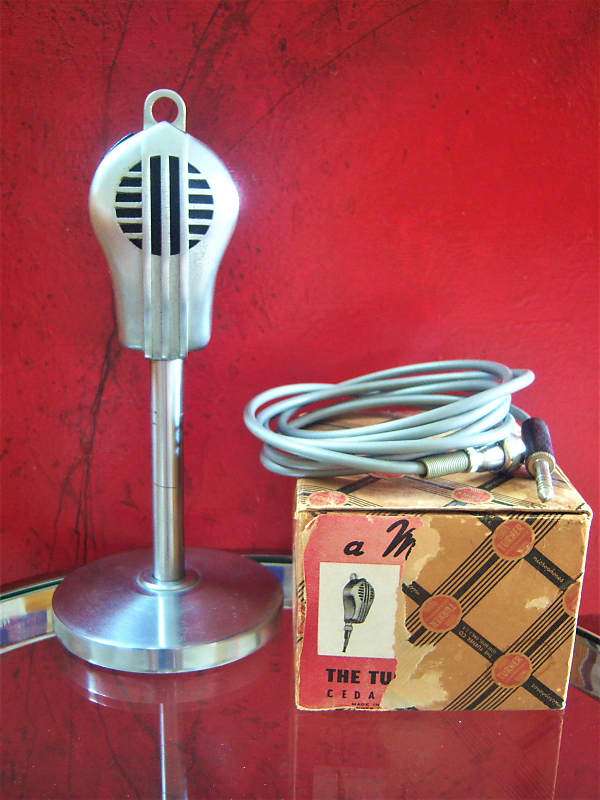 Vintage 1940's Turner 9D dynamic microphone Satin Chrome w box & cable harp mic image 1