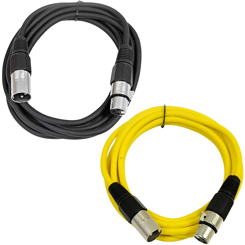 2 Pack of XLR Patch Cables 6 Foot Extension Cords Jumper - Black and Yellow image 1