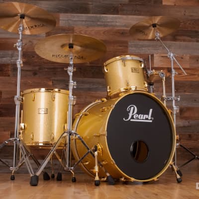PEARL CLASSIC MAPLE 4 PIECE DRUM KIT CUSTOM MADE FOR STEVE WHITE, GOLD SPARKLE, GOLD FITTINGS image 4