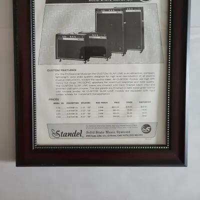 1969 Standel Amplifiers Promotional Ad Framed Standel C-15, 24, 30 & 48 Amplifiers Original Rare for sale