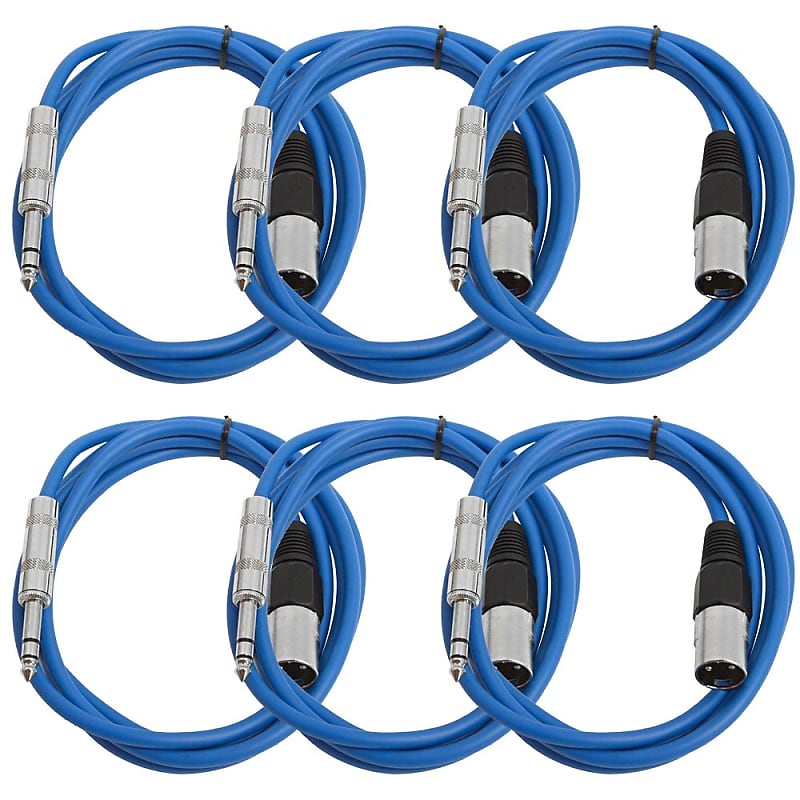 SEISMIC 6 PACK Blue 1/4" TRS - XLR Male 6' Patch Cables image 1