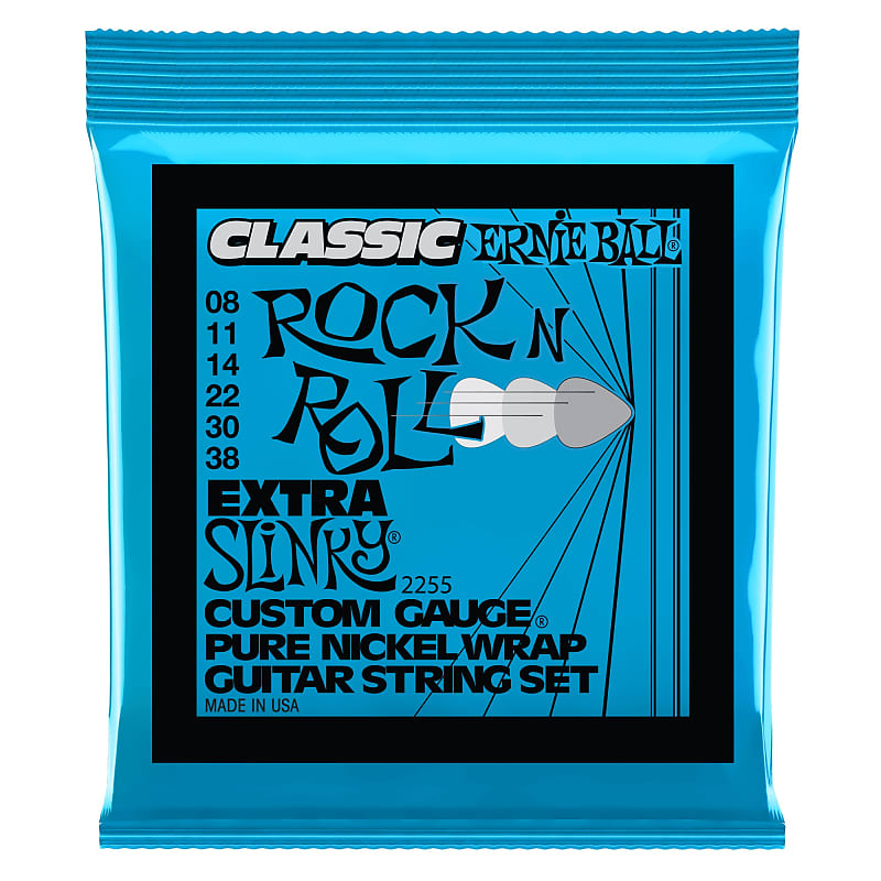 Ernie Ball Extra Slinky Classic Rock N Roll Pure Nickel Wrap Electric Guitar Strings 8-38 Gauge