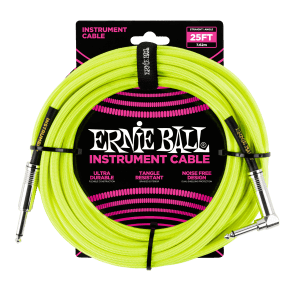 Ernie Ball P06057 1/4" TS Straight to Right-Angle Braided Instrument Cable - 25'