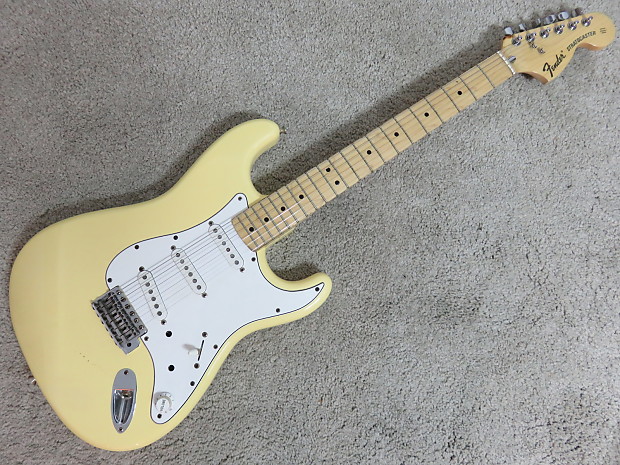 Vintage 1994 Fender Stratocaster Guitar Yellow Japan Clean Case 1970s 3 Bolt Reissue image 1