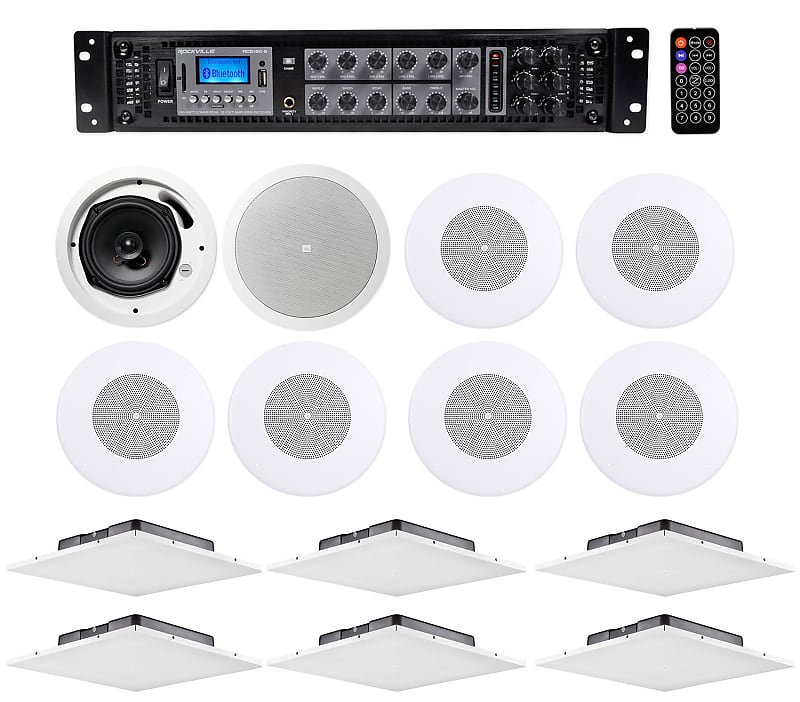 Office/Restaurant Bundle JBL drop Ceiling+6.5&quot;+8&quot; Ceiling Speakers+6-Zone Amp  			