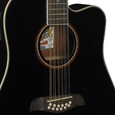 Oscar Schmidt OD312CEB 12-String Dreadnought Acoustic Electric Guitar, Black image 4