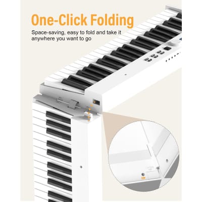Folding Piano Keyboard, 88 Key Full Size Semi-Weighted Foldable Keyboard Piano, Portable Bluetooth Electric Piano With Sheet Music Stand, Sustain Pedal And Piano Bag - White image 2