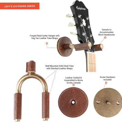Levy's Leathers LVY-FGHNGR-SMBN Guitar Hanger Smoked Metal Brown Veg-Tan Leather image 4