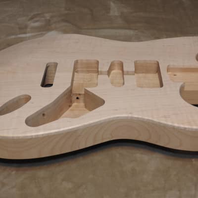 Unfinished Stratocaster Body Book Matched Figured Flame Maple Top 2 Piece Alder Back Chambered, Standard Tele Pickup Routes Arm Contour 3lbs 8.7oz! image 12